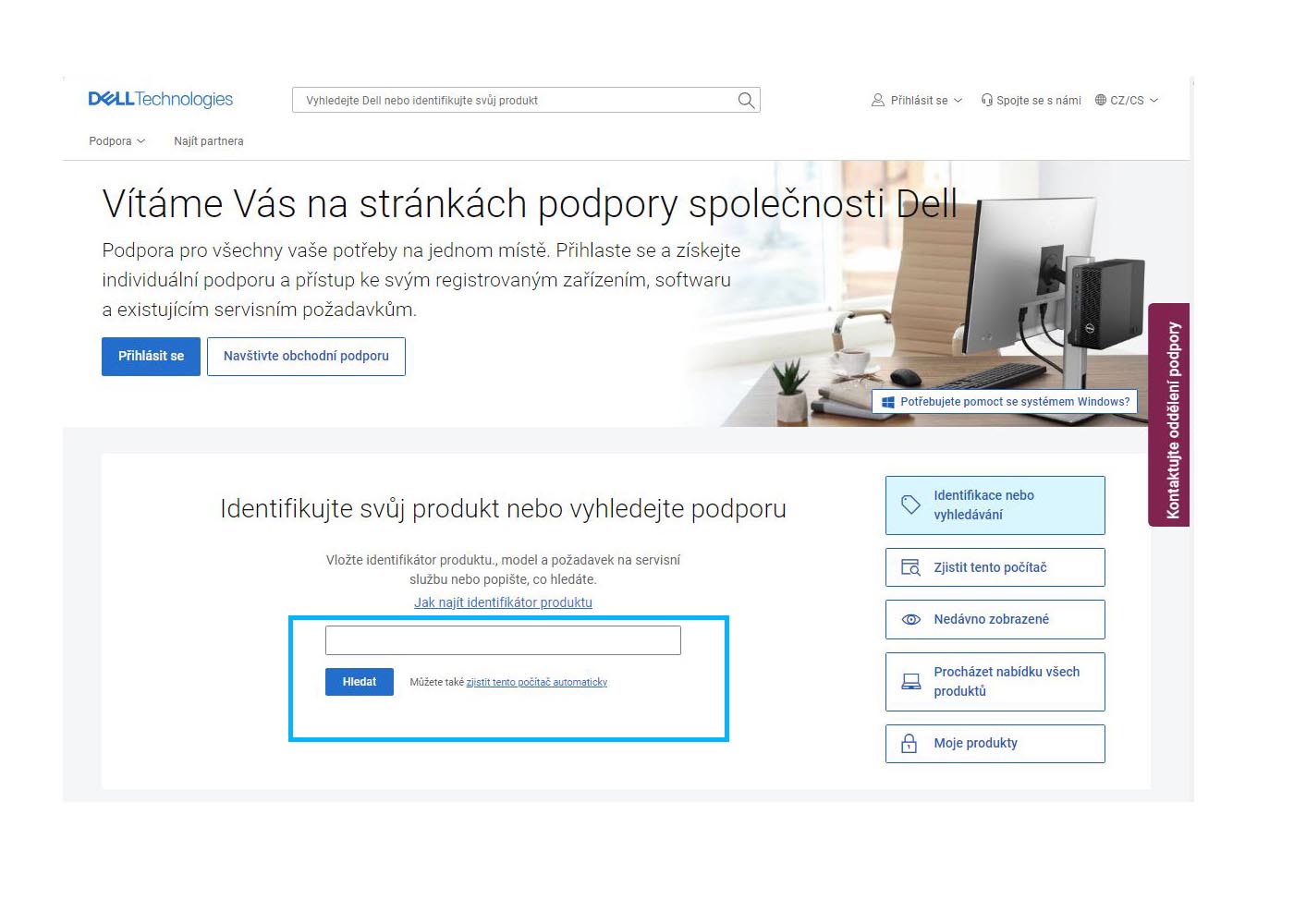 Obrázek 1: Zadání Service Tagu na portálu Dell Support